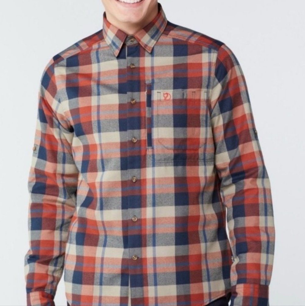 Men's XXL Fjallraven Fjallglim Flannel Shirt Red Blue Plaid EUC Gorpcore